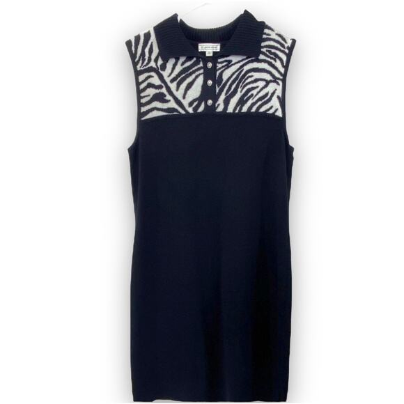 Vintage St. John Sport Santana Knit Zebra Print Sleeveless Sheath Dress Large - Picture 1 of 6